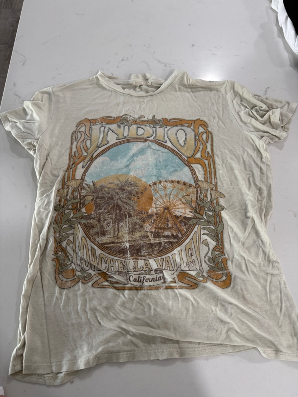 Altar'd State Cream Coachella Valley Graphic Tee with Blue & Brown Detail
